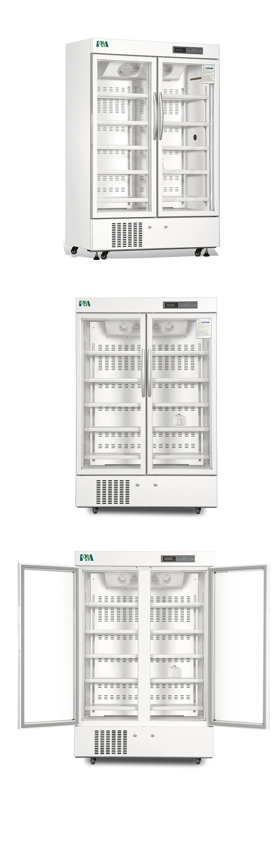 Refrigerador vaccíneo de la farmacia médica vertical del soporte de la puerta de la capacidad grande 656L de lado a lado 2-8 grados
