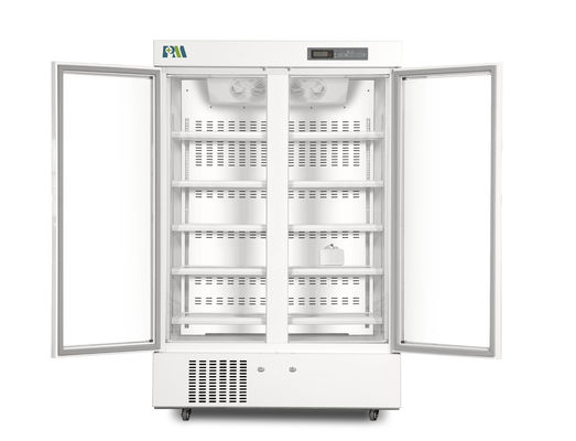 farmacia de cristal de la puerta del doble 656L y refrigerador vaccíneo del laboratorio favorable al medio ambiente
