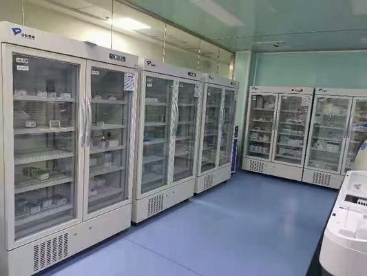 Refrigerador vaccíneo de la farmacia del almacenamiento de la puerta de cristal doble de alta calidad con la luz interior del LED