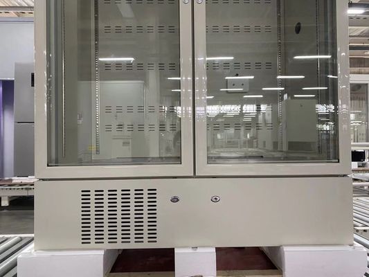 farmacia de cristal de la puerta del doble 656L y refrigerador vaccíneo del laboratorio favorable al medio ambiente