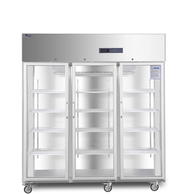 refrigerador de alta calidad R134a de la farmacia del grado de 1500L 2 a 8 con tres puertas de cristal